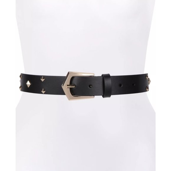 Michael Kors Black Leather Goldtone Studded Belt
